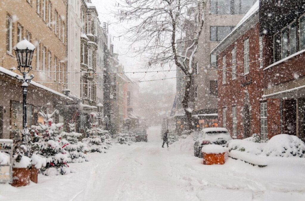 snow-covered town