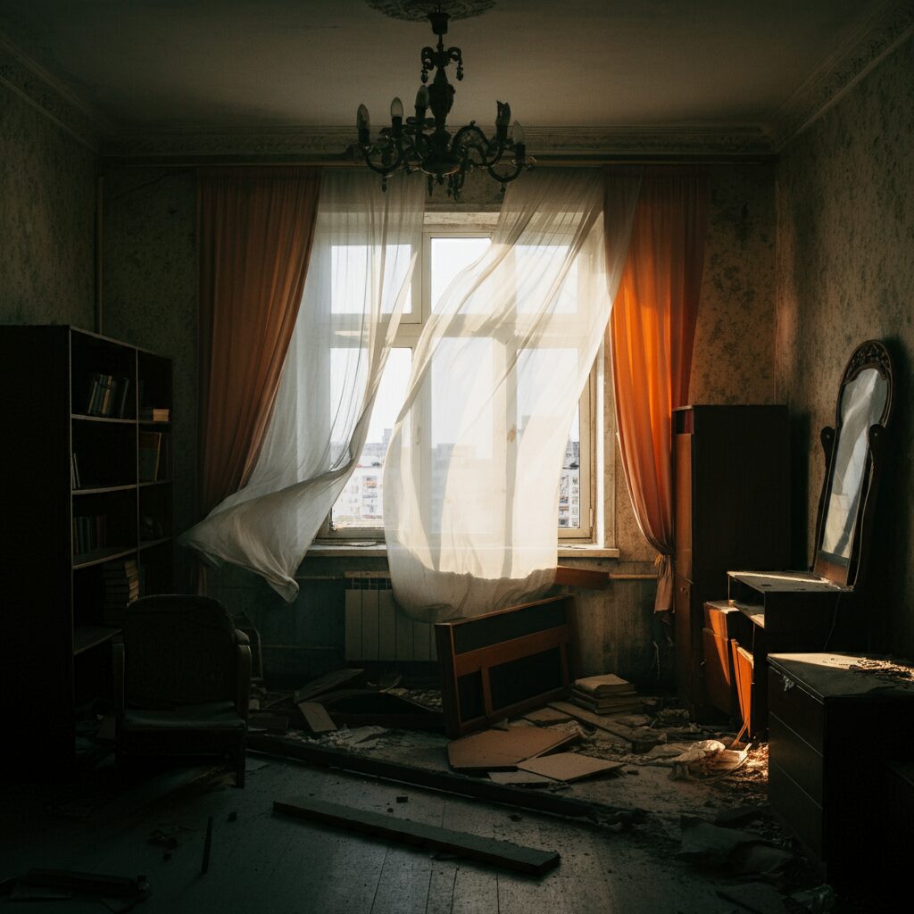 A damaged room  after earthquake